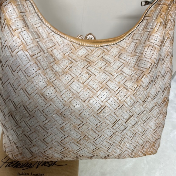 PATRICIA NASH White & Brown BRAIDED STITCH Leather MARCELLINA Hobo Bag - Picture 4 of 16